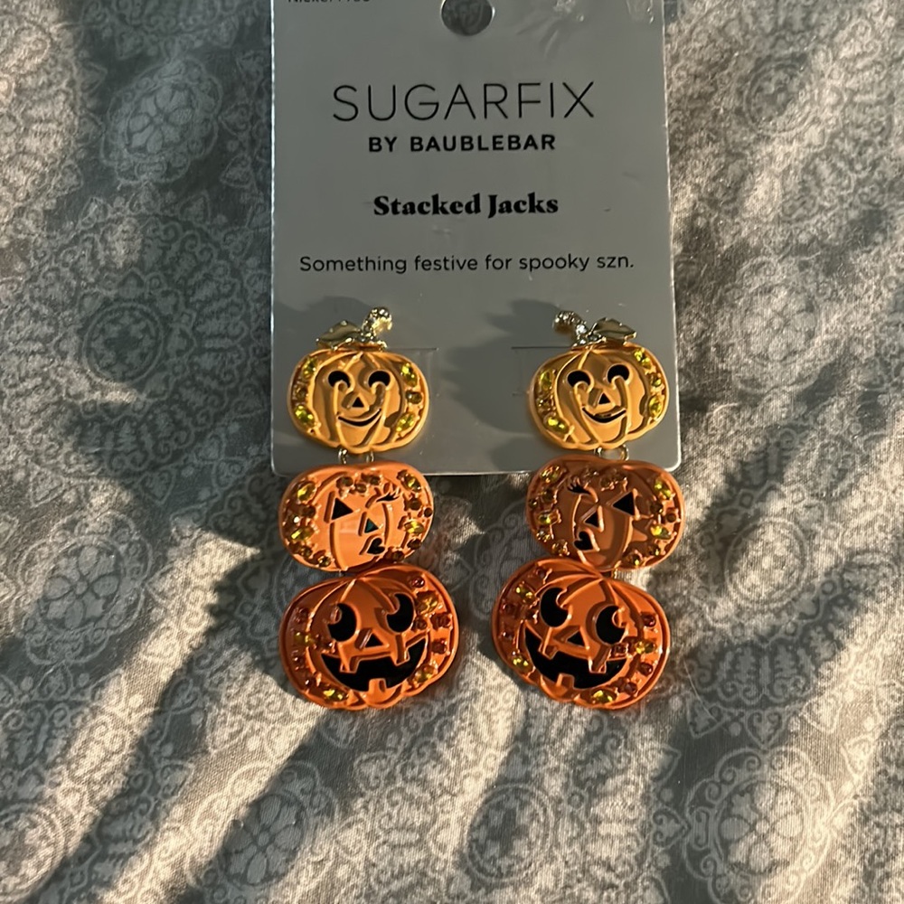Baublebar long,Orange StackJacks pumpkin Dangle gems earrings! 🎃